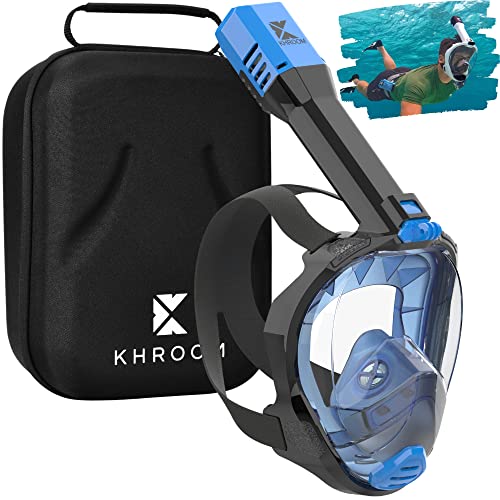 Khroom Schnorchelmaske Erwachsene Vollmaske absolut CO2 sicher | Unsere Beste Tauchermaske Seaview Pro zum Schnorcheln | Vollgesichtsmaske Schnorchelmaske | Schnorchelset Alternative (L/XL Blau+Case) von Khroom