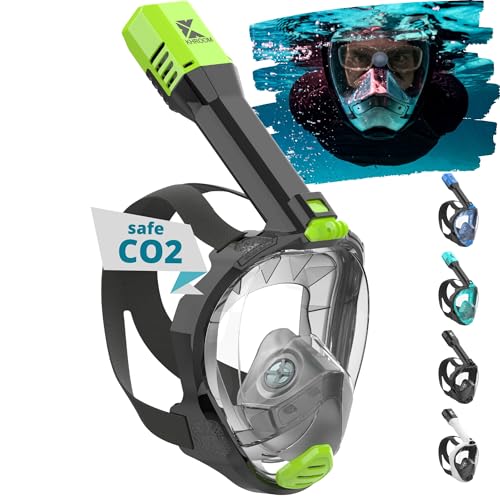 Khroom Schnorchelmaske Erwachsene Vollmaske absolut CO2 sicher | Unsere BESTE Tauchermaske Seaview Pro zum Schnorcheln | Vollgesichtsmaske Schnorchelmaske | Schnorchelset Alternative (L/XL Neon-Grün) von Khroom