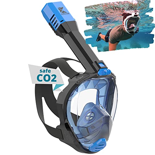 Khroom Schnorchelmaske Erwachsene Vollmaske absolut CO2 sicher | Unsere BESTE Tauchermaske Seaview Pro zum Schnorcheln | Vollgesichtsmaske Schnorchelmaske | Schnorchelset Alternative (S/M, Blau) von Khroom