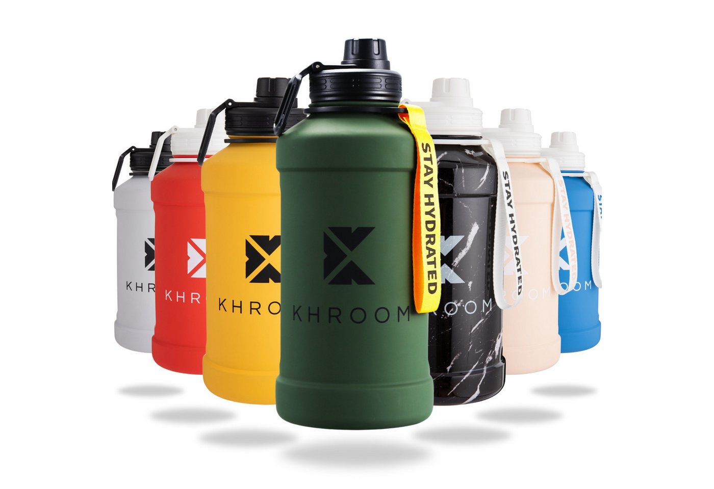 Khroom Trinkflasche Edelstahl 1,3L & 2,2L, Sport Gym Outdoor, 2 Liter XXL Wasserflasche, BPA-frei, auslaufsicher, bruchsicher, Kohlensäure geeignet von Khroom