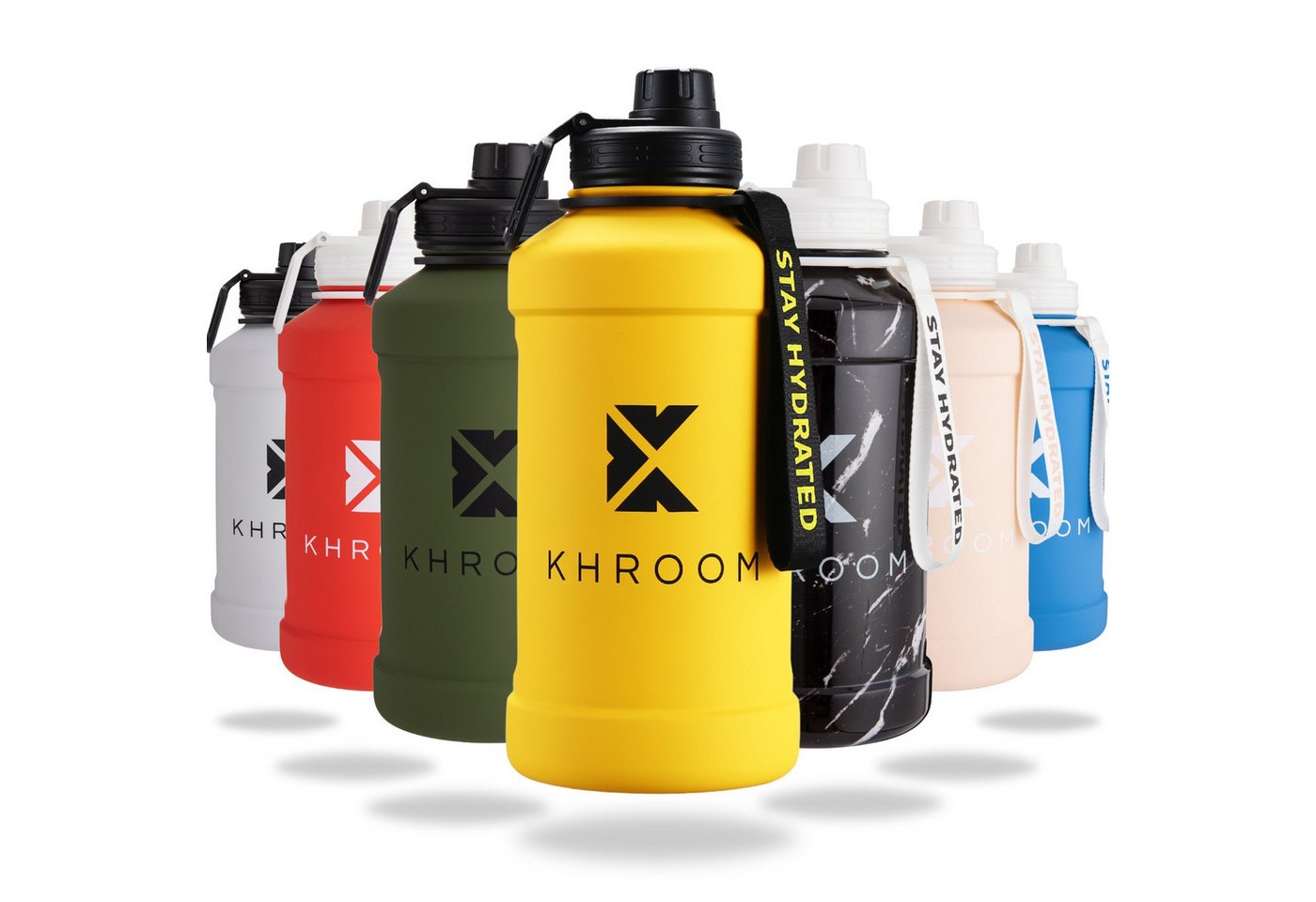 Khroom Trinkflasche aus Edelstahl 1,3L oder 2,2L für Sport, Gym & Freizeit, BPA-frei, auslaufsicher, bruchsicher, Kohlensäure geeignet von Khroom