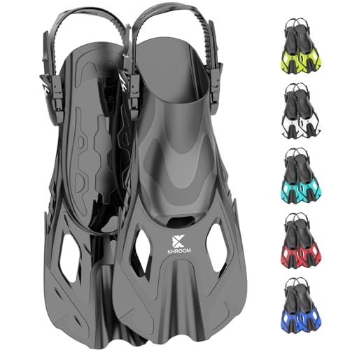 Khroom kurze Flossen Erwachsene / Kinder Gr.32-47 | verstellbare Schnorchelflossen kurz | Schwimmflossen Kurzflossen zum Schnorcheln | Taucherflossen einstellbar zum Schwimmen / Tauchen (Schwarz 32-36 Khroom kurze Flossen Erwachsene / Kinder Gr.32-47 | verstellbare Schnorchelflossen kurz | Schwimmflossen Kurzflossen zum Schnorcheln | Taucherflossen einstellbar zum Schwimmen / Tauchen (Schwarz 32-36 von Khroom