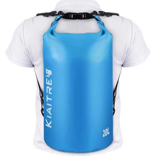 Kiaitre Dry Bag, wasserdichte Tasche mit Schultergurt, 5L 10L 20L Roll Top Wasserdichter Beutel Rucksack für Bootfahren, Rafting, Schwimmen,Snowboarding,Kajak Fahren von Kiaitre