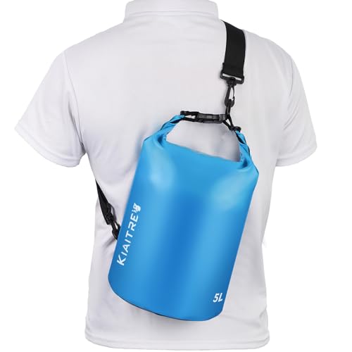 Kiaitre Dry Bag, wasserdichte Tasche mit Schultergurt, 5L 10L 20L Roll Top Wasserdichter Beutel Rucksack für Bootfahren, Rafting, Schwimmen,Snowboarding,Kajak Fahren von Kiaitre