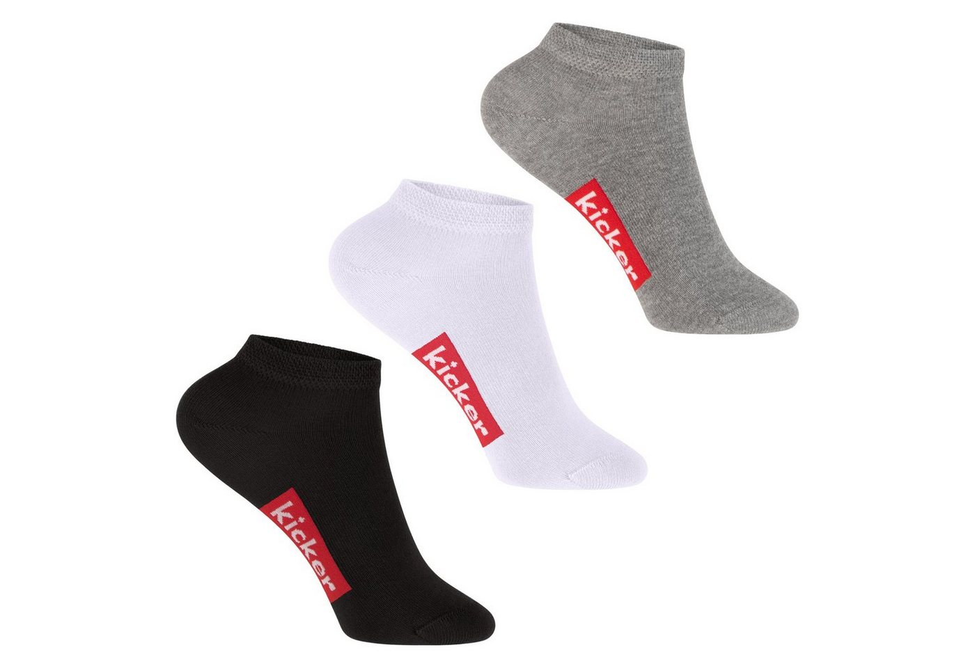 Kicker Kurzsocken kicker Kinder Sneaker Socken (3 Paar) Schwarz Weiß Grau 27-30 von Kicker