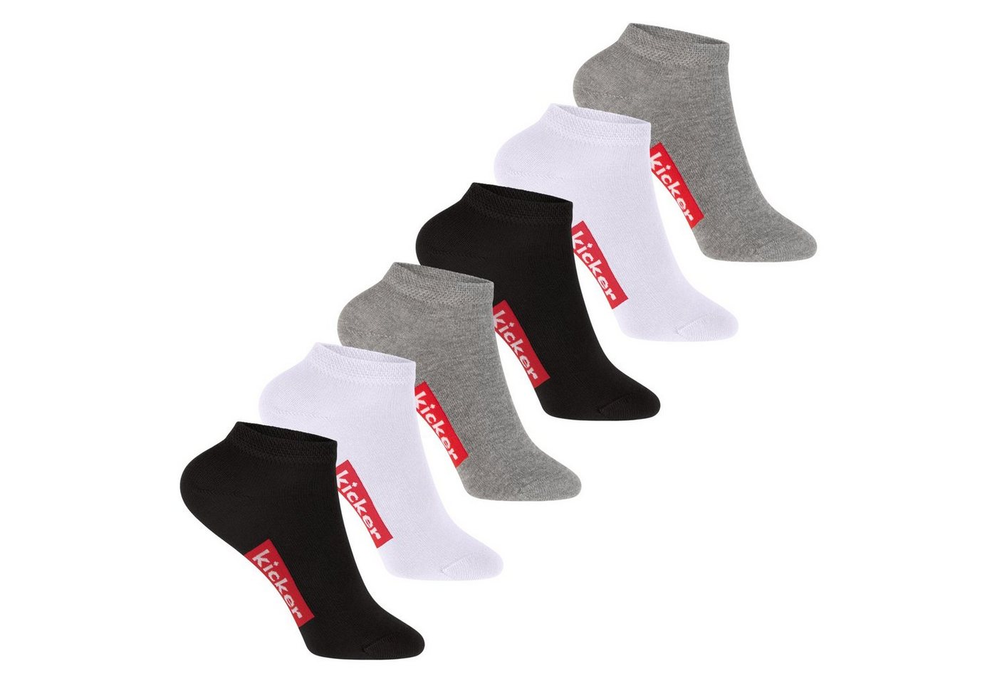 Kicker Kurzsocken kicker Kinder Sneaker Socken (6 Paar) Schwarz Weiß Grau 27-30 von Kicker