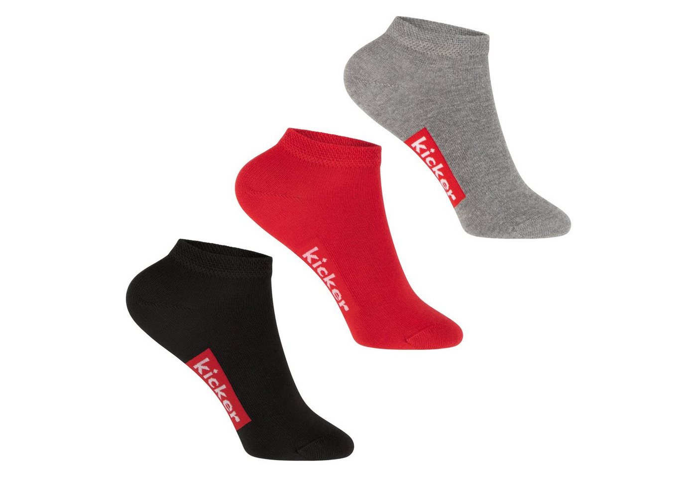 Kicker Kurzsocken kicker Kinder Sneaker Socken (3 Paar) Schwarz Rot Grau 23-26 von Kicker