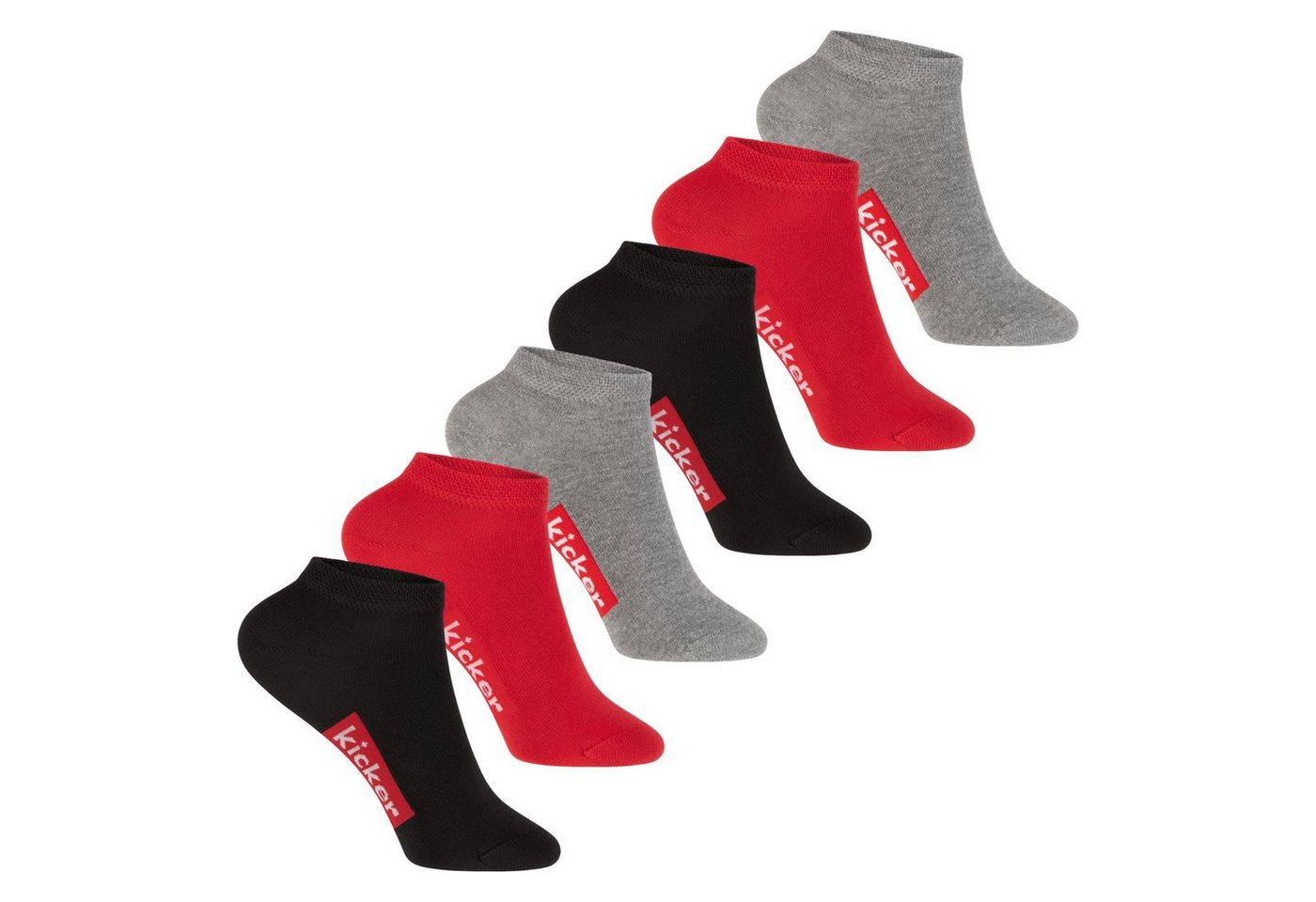 Kicker Kurzsocken kicker Kinder Sneaker Socken (6 Paar) Schwarz Rot Grau 23-26 von Kicker