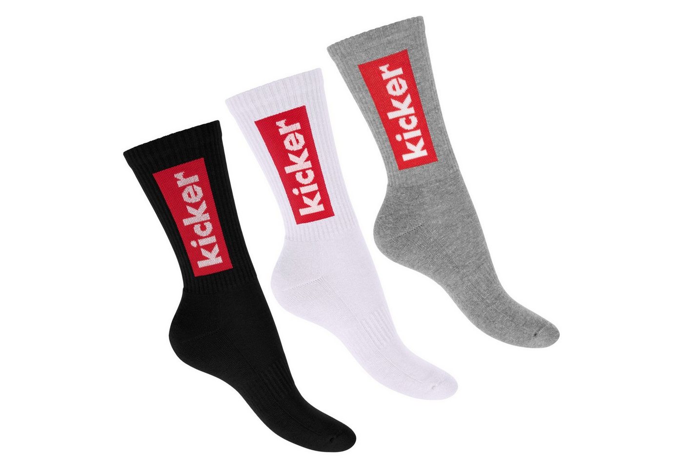 Kicker Tennissocken kicker Damen & Herren Crew Socks (3 Paar) Schwarz Weiß Grau 35-38 (3-Paar) von Kicker
