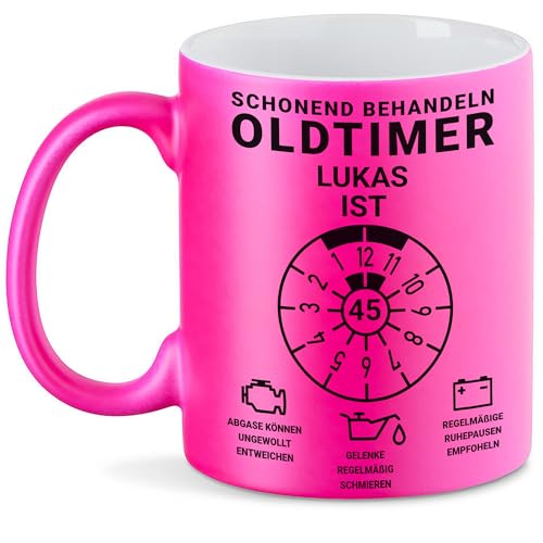 Kiddle-Design Personalisierte Tasse 45. Geburtstag, Schonend behandeln Oldtimer ist 45, 45ter Geburtstag Lustiges Geschenk Frau Mann, Tasse Neon-Pink Kiddle-Design Personalisierte Tasse 45. Geburtstag, Schonend behandeln Oldtimer ist 45, 45ter Geburtstag Lustiges Geschenk Frau Mann, Tasse Neon-Pink von Kiddle-Design