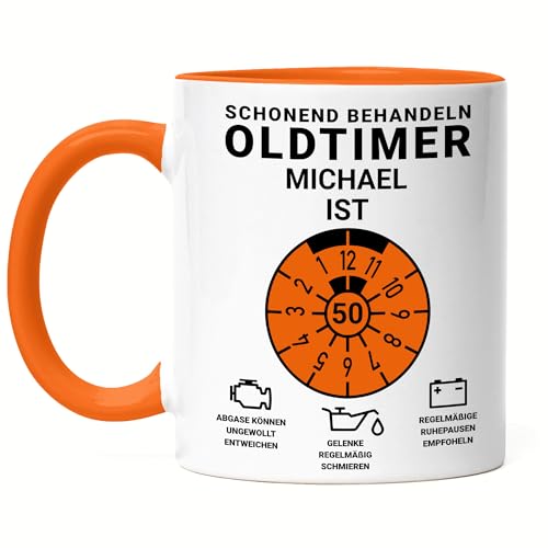 Kiddle-Design Personalisierte Tasse 50. Geburtstag, Schonend behandeln Oldtimer ist 50, 50ter Geburtstag Lustiges Geschenk Mann Frau, Tasse Orange Kiddle-Design Personalisierte Tasse 50. Geburtstag, Schonend behandeln Oldtimer ist 50, 50ter Geburtstag Lustiges Geschenk Mann Frau, Tasse Orange von Kiddle-Design