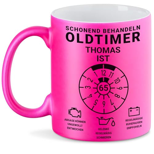 Kiddle-Design Personalisierte Tasse 65. Geburtstag, Schonend behandeln Oldtimer ist 65, 65ter Geburtstag Lustiges Geschenk Frau Mann, Tasse Neon-Pink Kiddle-Design Personalisierte Tasse 65. Geburtstag, Schonend behandeln Oldtimer ist 65, 65ter Geburtstag Lustiges Geschenk Frau Mann, Tasse Neon-Pink von Kiddle-Design