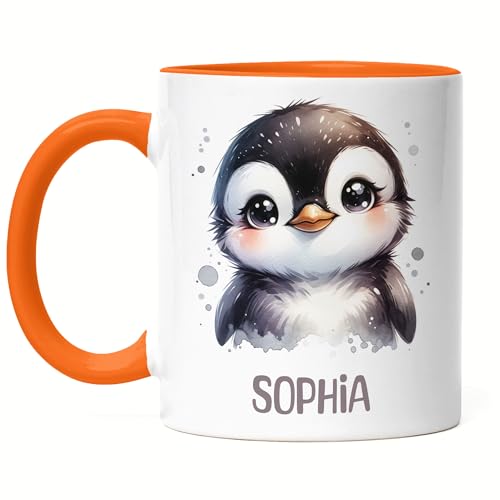 Kindertasse mit Namen Personalisiert, Personalisierte Tasse Kinder mit Pinguin, Namenstasse Pinguintasse, Kinderbecher als Geschenk zur Taufe, Geburt Weihnachten - Tasse Orange Kindertasse mit Namen Personalisiert, Personalisierte Tasse Kinder mit Pinguin, Namenstasse Pinguintasse, Kinderbecher als Geschenk zur Taufe, Geburt Weihnachten - Tasse Orange von Kiddle-Design