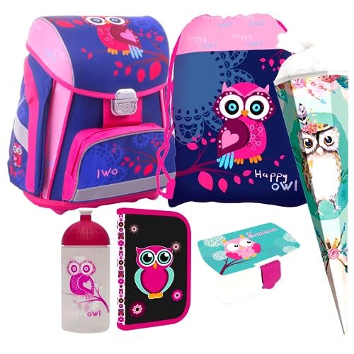 Eule Owl 6 Teile Set Schulranzen Ranzen TORNISTER Federmappe Tasche Brotdose Schultüte 85 cm mit Sticker-von-Kids4shop von Kids4shop