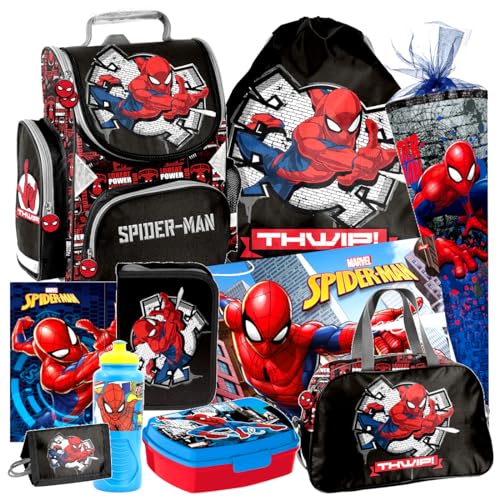 Spiderman Marvel Spider Man 10 Teile Set Schulranzen Ranzen Federmappe Tornister Tasche Sporttasche Schultüte 85 cm mit Sticker-von-Kids4shop sw von Kids4shop
