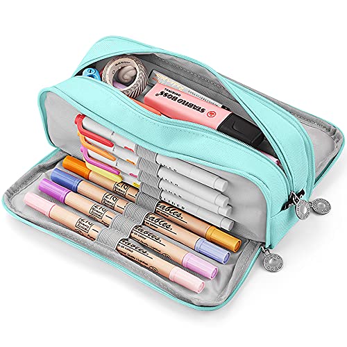 KidsPark Federmäppchen Mädchen Jungen, Mäppchen Mädchen Teenager, Federmäppchen Groß mit 3 Fach, Pencil Case für Kinder Erwachsene, Etui Schule Studenten Federtaschen, Hellblau von KidsPark