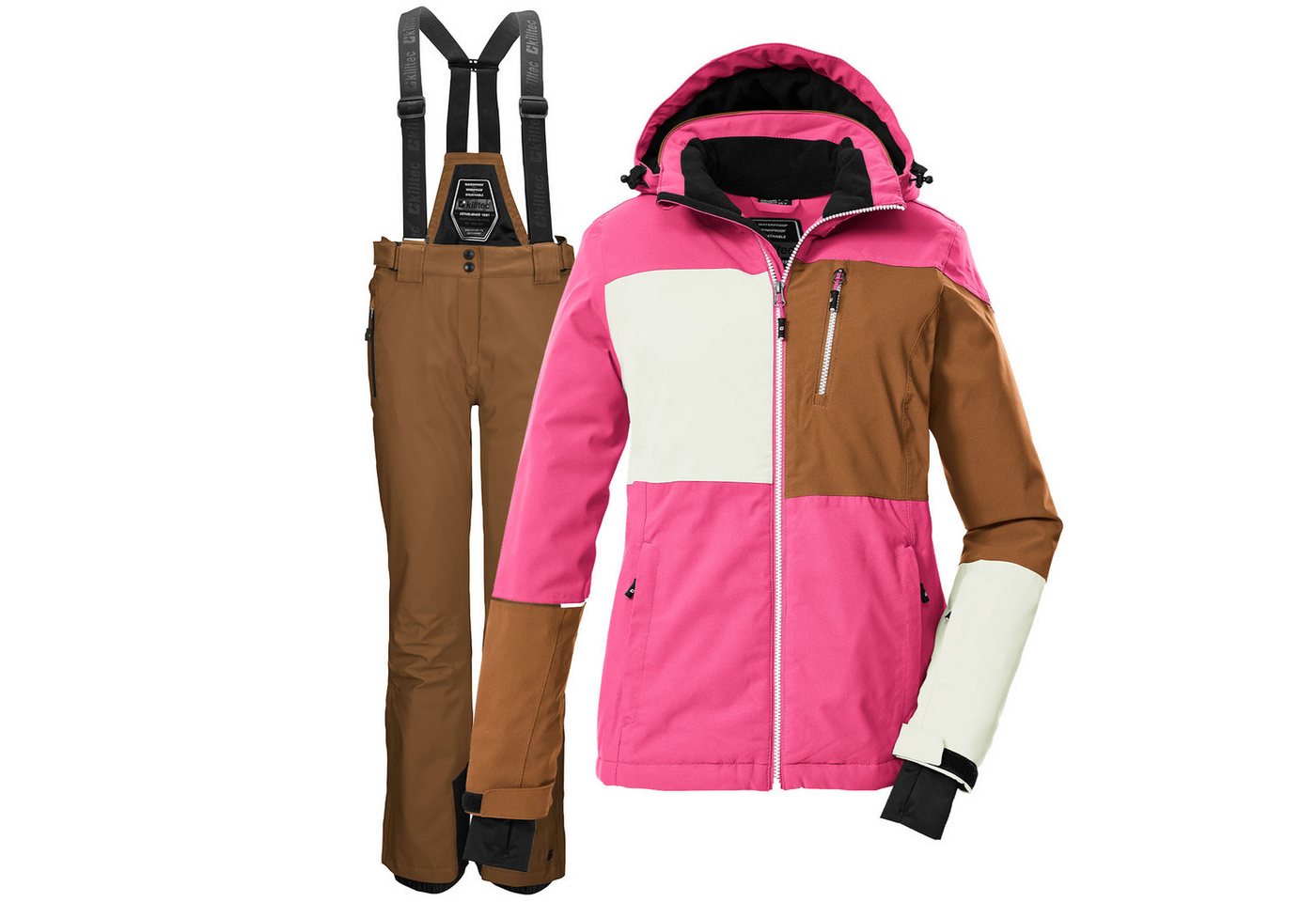 Killtec Skianzug Damen Winterjacke pink + Skihose braun, verschweißte Nähte von Killtec