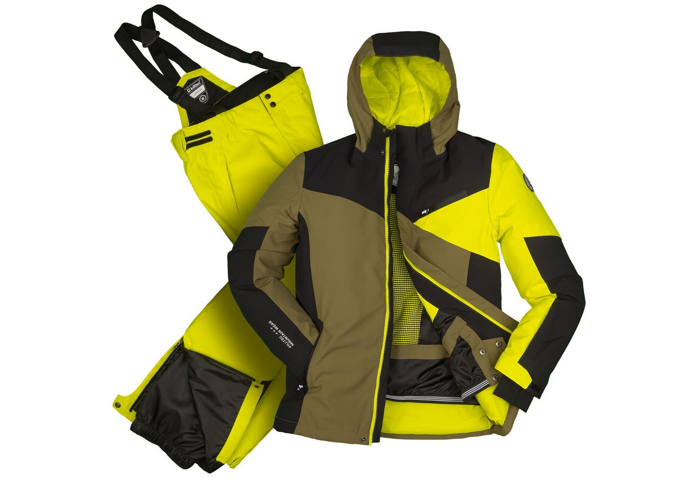 Killtec Skianzug Jungen Kinder Skijacke oliv + Skihose gelb, wasserdicht und atmungsaktiv von Killtec