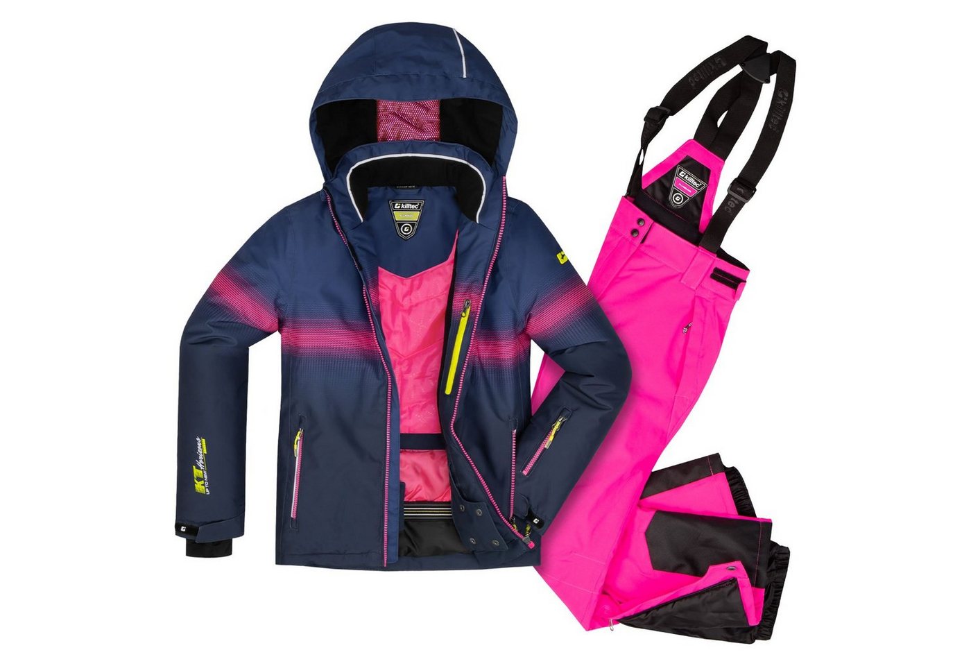 Killtec Skianzug Glenshee Kinderskianzug Mädchen Skijacke lila + Skihose neon orange von Killtec