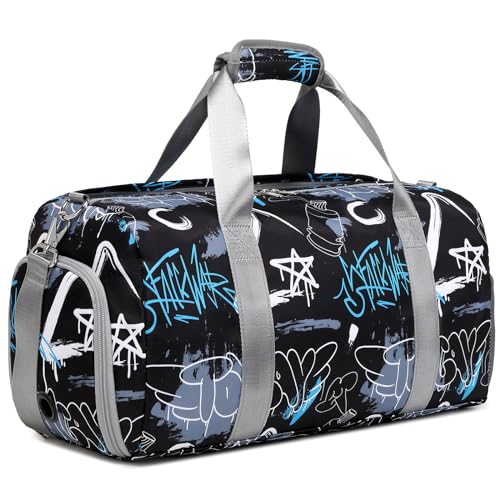 Kleine Mädchen Duffle Bag Tanztasche Sport Duffel Reisetasche Übernachtung Wochenender Tasche Teenager Gym Bag Sleepover Handgepäcktasche Balletttasche mit Schuh- und Nassfächern für Mädchen, Graffiti von Kimwadalh