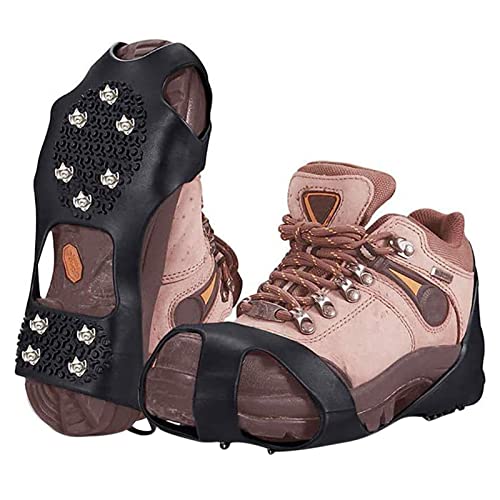 Steigeisen Anti Rutsch Schuhspikes, Schuhkrallen Mit 10 Edelstahl Zähne Spikes, Ice Grips Schuhkrallen Schnee EIS Spikes Sohle Wandern Spazieren Hiking Walking Winter (L) von KinMokusei