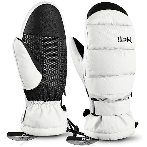 Kineed Skihandschuhe Damen Snowboard Fausthandschuhe Touchscreen wasserdichte Winter Warme Fäustlinge mit versteckter Reißverschlusstasche Weiß Kineed Skihandschuhe Damen Snowboard Fausthandschuhe Touchscreen wasserdichte Winter Warme Fäustlinge mit versteckter Reißverschlusstasche Weiß von Kineed
