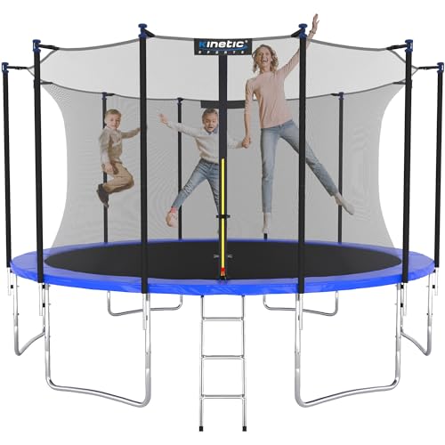 KINETIC SPORTS Trampolin Outdoor Salto Ø 430 cm - TÜV Rheinland geprüft, Kindertrampolin Gartentrampolin Set mit Leiter, Netz, Randpolster, USA Sprungtuch – bis 160 kg, Blau von Kinetic Sports