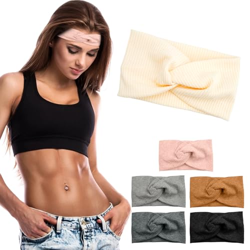 6 Stück Stirnbänder Damen Stirnband Mädchen Stirnband Damen Winter, Weiche Elastische Verdreht rutschfest Turban, für Kurzes Haar, Yoga, Workout, Laufen, Sport, Haarband Mehrfarbig für Mädchen Frauen von KineticKraft