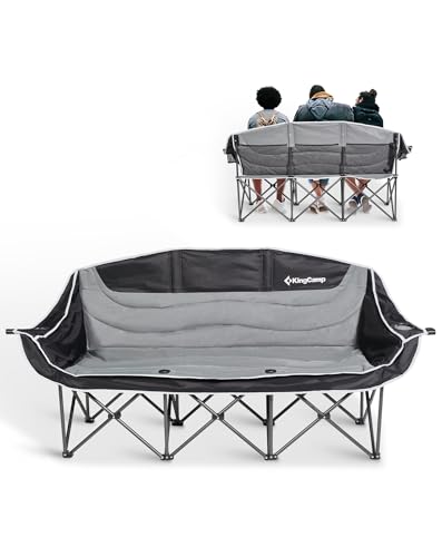 KingCamp Dreisitzer Campingstuhl Faltbar bis 450 kg, Klappstuhl Camping für 3 Personen mit Armlehne, Camping Sofa Couch 3 Sitzer Bequem, Übergröße Gartenstuhl Gepolstert Hochlehner, Schwarz/Grau KingCamp Dreisitzer Campingstuhl Faltbar bis 450 kg, Klappstuhl Camping für 3 Personen mit Armlehne, Camping Sofa Couch 3 Sitzer Bequem, Übergröße Gartenstuhl Gepolstert Hochlehner, Schwarz/Grau von KingCamp