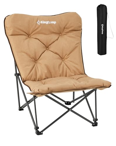 KingCamp Campingstuhl faltbar leicht Camping Stuhl hochlehner Gartenstuhl bequem Gepolster campingstuhl XXL mit Tasche Relaxsessel für Camp Garten Balkon Strand Outdoor Butterfly Campingstuhl,Khaki von KingCamp