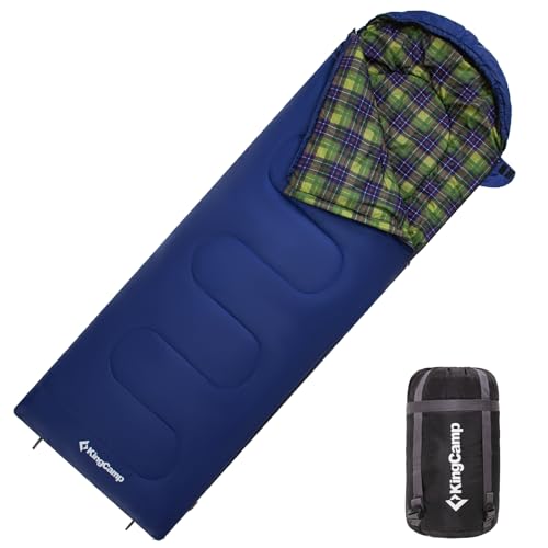 KingCamp Schlafsack, vielseitig einsetzbar, komplett entfaltbar Schlafsack outdoor mit Baumwoll-Touch-Print-Innenfutter, leicht tragbar und wasserabweisend, für Outdoor Camping, (Blau L Zip, 220×75cm) von KingCamp
