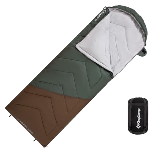 KingCamp Schlafsack Outdoor, zweifarbigen Design, komplett entfaltbar, vielseitig einsetzbar Schlafsacks, wasserabweisend, Schlafsäcke für Camping Sommer und Winter, (Grün/Braun L Zip, 220×75cm) von KingCamp