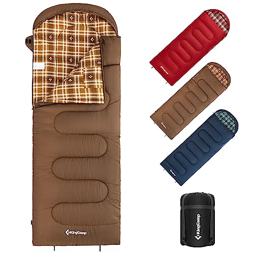 KingCamp Schlafsack Winter Outdoor Baumwolle Warmer Deckenschlafsack Tragbar Leicht 3-4 Jahreszeiten Camping Schlafsack für Kinder & Erwachsenen beim Camping Trekking XXL bis -13°C 2.2 KG Kaffee R von KingCamp