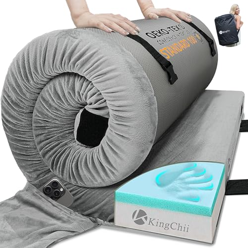 KingChii Memory Foam Camping Matratze, Tragbare Zusammenrollbare Reisematratze für Camping, Schlafunterlage & Bodenmatratze, Gästebett für Übernachtungen mit 2 Wasserdichten Bezügen & Reisetasche von KingChii