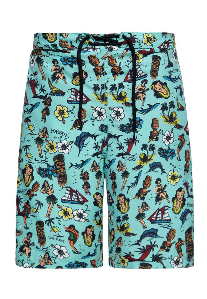 KingKerosin Badeshorts Hawaii mit hawaiianischem Allover-Print KingKerosin Badeshorts Hawaii mit hawaiianischem Allover-Print von KingKerosin