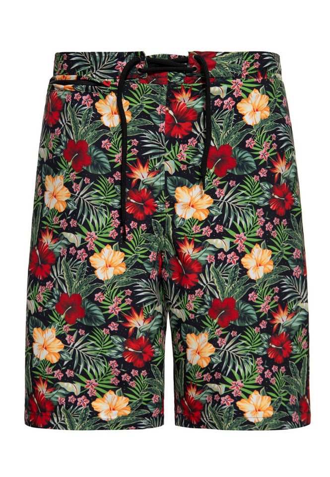 KingKerosin Badeshorts Hibiscus im tropischen Allover-Print KingKerosin Badeshorts Hibiscus im tropischen Allover-Print von KingKerosin