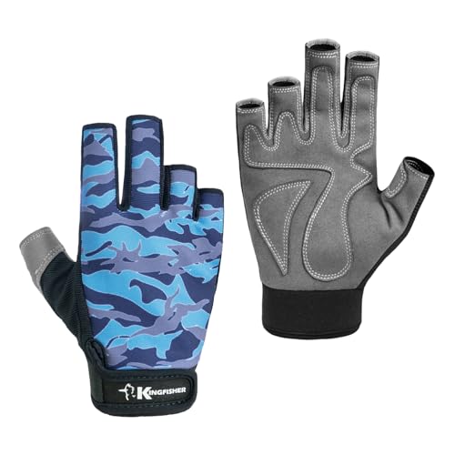 Kingfisher Hardcore Sonnenhandschuh, blau camouflage, Medium von Kingfisher Fly Fishing