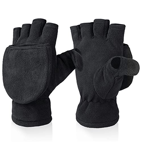 Einfarbige wandelbare Handschuhe für Kinder, Winter, winddicht, Fleece, fingerlos, für Erwachsene von Kingke