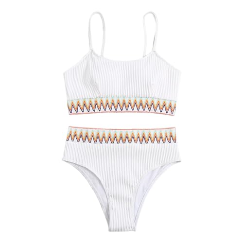 Kingke Damen-Bikini-Set mit Spaghettiträgern, 2-teilig, modischer Chevron-Druck, Badeanzug für Urlaub, Surfen von Kingke