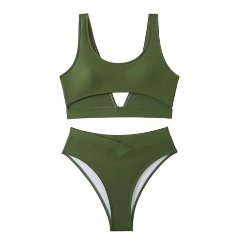 Kingke Damen Set Mit Hoher Taille Einfarbig Damen Badeanzug Zweiteilig Push Up Bademode von Kingke