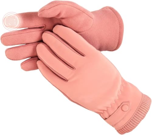 Kingmate Thermo Handschuhe Damen Winter Outdoor Fahrradhandschuhe, Warm Fleece in den Laufhandschuhe mit Touchscreen-Funktion, Farbe: Rosa von Kingmate