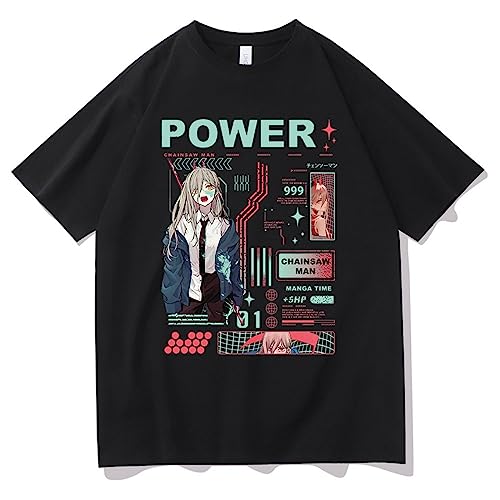 Kinsea T-Shirt Unisexe, Chainsaw Man Power Tshirt Für Damen/Herren, Manga Shirts, Kurzarm T-Shirt mit Rundhalsausschnitt-Black||S von Kinsea