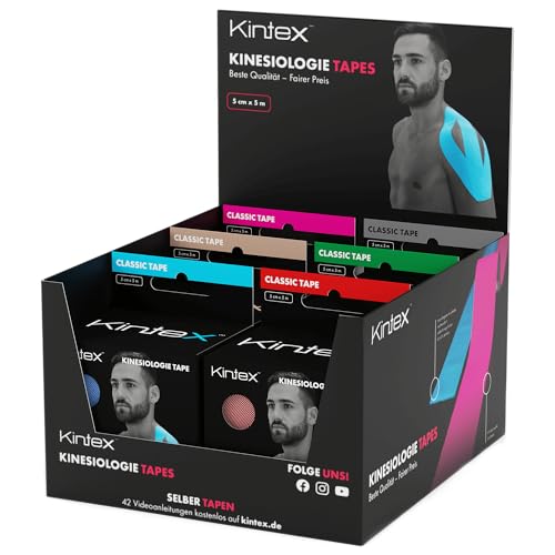 Kintex 6 Rollen Kinesiologie-Tape Set, 5 cm x 5 m, gemischt, Physiotape, Therapietape, elastisch & wasserfest, medizinisches Klebeband Kintex 6 Rollen Kinesiologie-Tape Set, 5 cm x 5 m, gemischt, Physiotape, Therapietape, elastisch & wasserfest, medizinisches Klebeband von Kintex