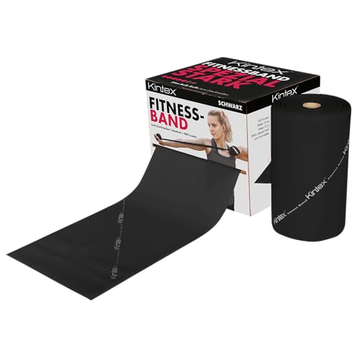 Kintex Fitnessband Rolle, 25 m x 15 cm, Gymnastikband in 5 Stärken, 100% Latex, Trainingsband zum selbst zuschneiden, Widerstandsband (Schwarz) von Kintex