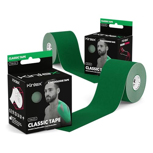 Kintex 2 Rollen Kinesiologie Tape Classic, 5 cm x 5 m, hautfreundliches & wasserfestes Kinesiologie Tape, Physio Tape, Medizinisches Tape (Grün) von Kintex