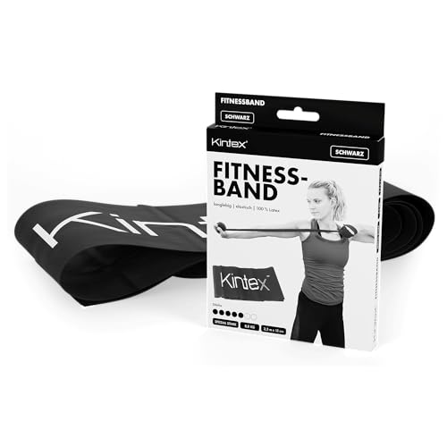 Kintex Fitnessband, 2,5 m x 15 cm, Gymnastikband in 7 Stärken, 100% Latex, transportables Trainingsband (Schwarz) von Kintex