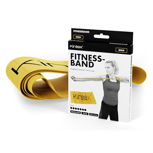 Kintex Fitnessband, 2,5 m x 15 cm, Gymnastikband in 7 Stärken, 100% Latex, transportables Trainingsband (Gold) von Kintex