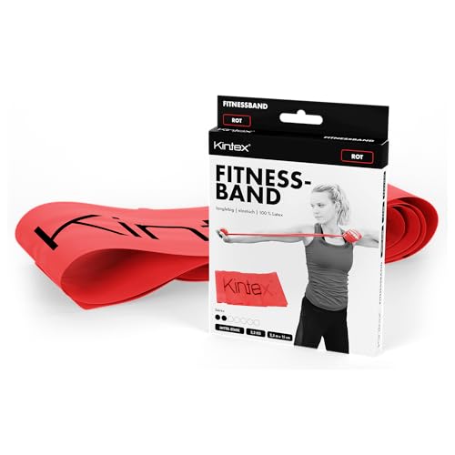 Kintex Fitnessband, 2,5 m x 15 cm, Gymnastikband in 7 Stärken, 100% Latex, transportables Trainingsband (Rot) von Kintex