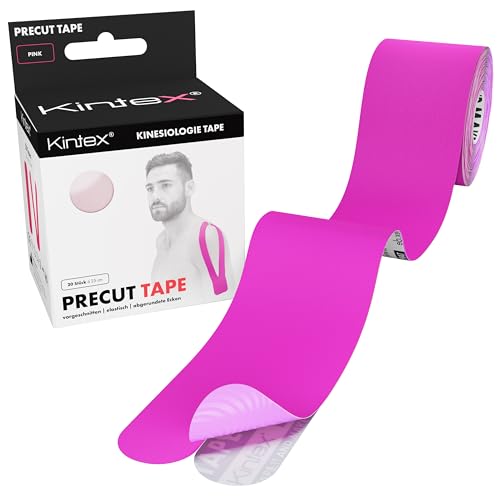 Kintex Kinesiologie Tape vorgeschnitten, 20 Tape-Streifen á 25 cm x 5 cm, PreCut Tape, hautfreundlich, wasserfest, für Sport & Physiotherapie (Pink) von Kintex