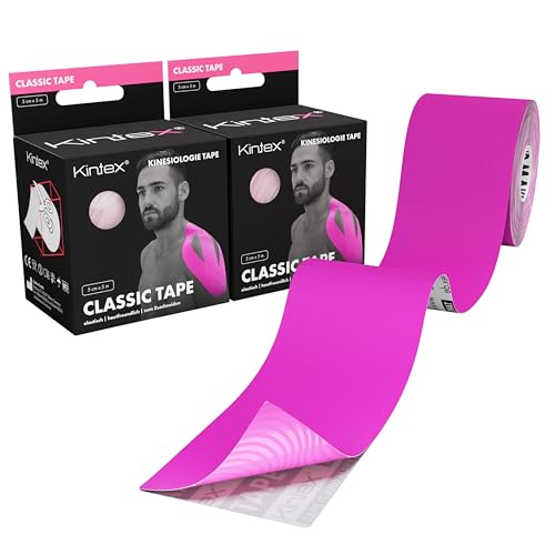 Kintex 2 Rollen Kinesiologie Tape Classic, 5 cm x 5 m, hautfreundliches & wasserfestes Kinesiologie Tape, Physio Tape, Medizinisches Tape (Pink) von Kintex